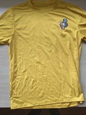 SHEIN Bright Yellow Short Sleeve Tee with Small Chest Logo Bearbrick Like Design